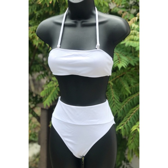 Light Blue & White Striped Bandeau Halter Ribbed 2 Piece Bikini Set main image 1